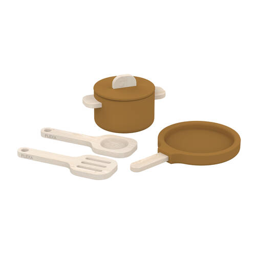 4pc Flexa Wooden Pot and Pan Set for Kids/Toddler Mustard 3y+