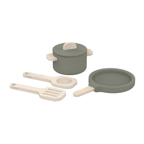 4pc Flexa Wooden Pot and Pan Set for Kids/Toddler Green-ish 3y+