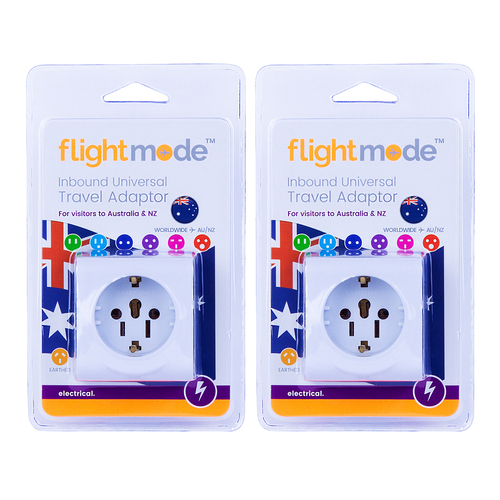 2PK Flightmode Inbound Australian/New Zealand Travel Adapter Large - White