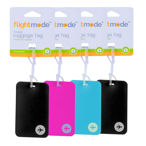 4PK Flightmode PVC Suitcase Luggage Tags Travel Baggage/School Bag Assorted