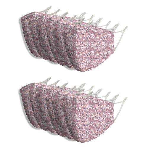 12PK Splosh Adult Reusable Face Mask w/ Adjustable Strap 12y+ Pink Paisley