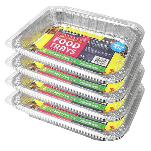 4x 2pc Topchef Home Kitchen Foil Tray With Plastic Lid