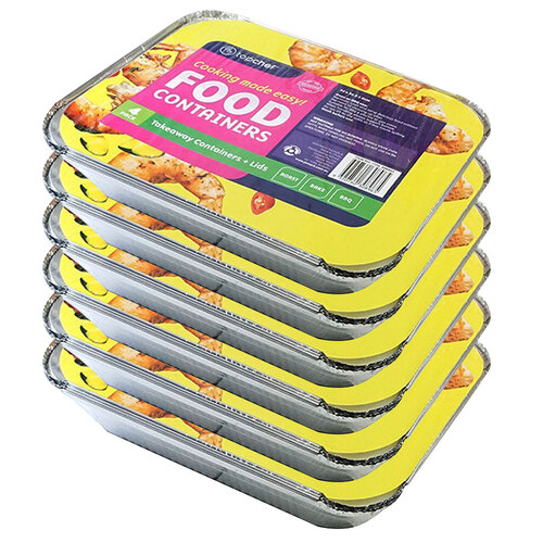 6x 4pc Topchef Home Kitchen Extra Large Foil Container With Lid