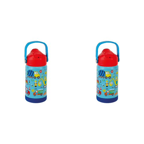 2PK Floss & Rock Kids 400ml Stainless Steel Drink Bottle Construction 3y+