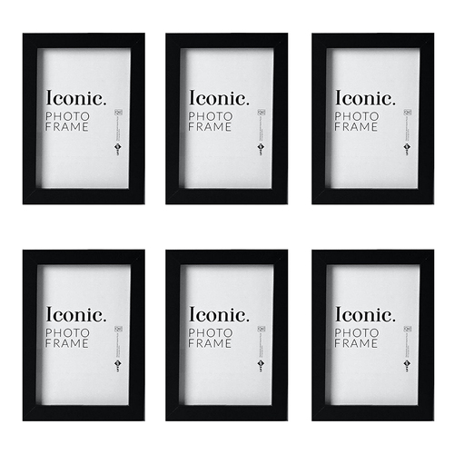 6PK Unigift A4 Iconic MDF Glass Photo Frame Photo Holder - Black