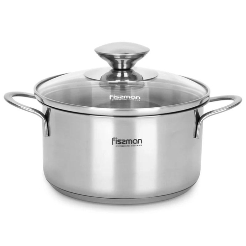 Fissman Mini Stainless Steel Cooking Pot with Glass Lid 12 x 7.5cm 0.8L