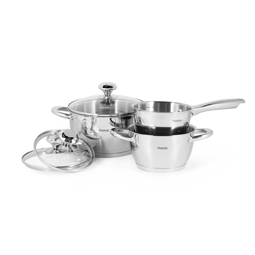 6pc Fissman Stainless Steel Falcon Cookware Set w/ Glass Lids Silver