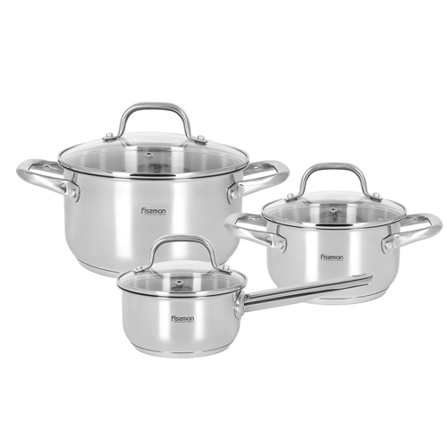 6pc Fissman Stainless Steel Flory Cookware Set w/ Glass Lids Silver