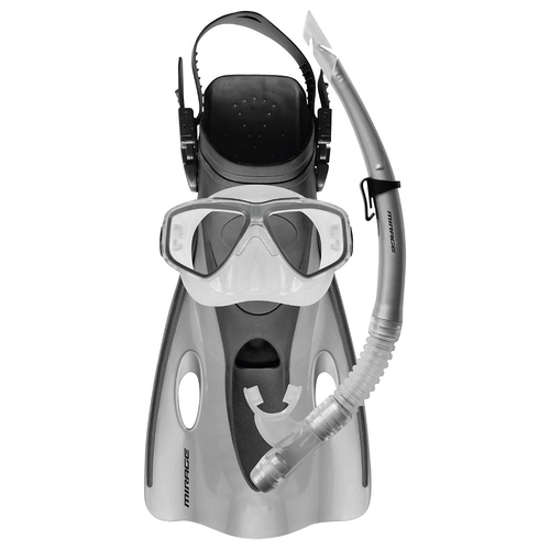 Mirage Ezi-Travel Small-Medium Silicone Mask, Snorkel & Fin Set Silver