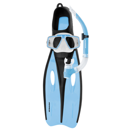 3pc Mirage Challenger Adult Medium Mask/Snorkel/Flipper Set Sky Blue