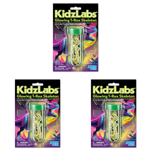 3PK 4M KidzLabs Glowing T-Rex Skeleton Kids Educational Toy 5y+