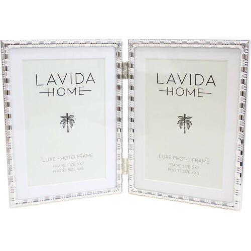 LVD Iron/Glass 5x7 Picture/Photo Frame Double Deluxe Home Decor Silver