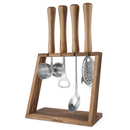 4pc Winex Bar Tool Set w/ Stand Barware Accessory - Wood Handles