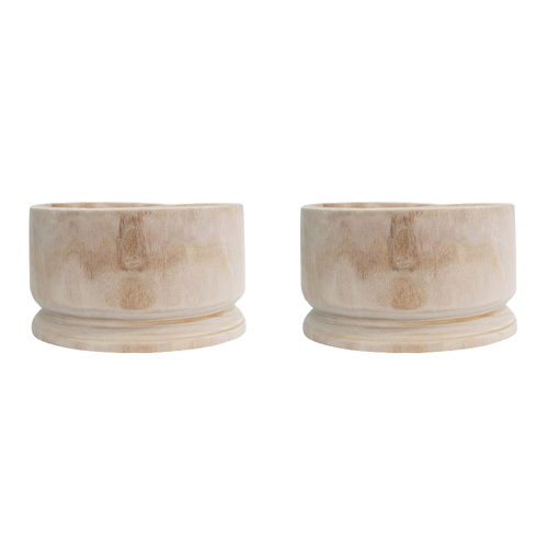 2PK LVD Wooden Round Squat Bowl Home Decor 19.5x19.5cm - Natural