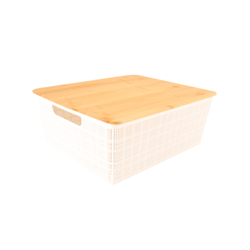 Home Expression 35x30cm Plastic Storage Basket w/ Lid Organiser - White