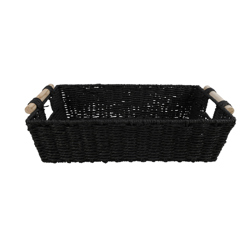 Maine & Crawford Cercy 46cm Paper Rope Basket w/ Wood Handle - Black