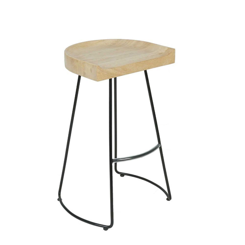 Belle Maddison Metal/Mango Wood Stool Home Furniture - Natural/Black