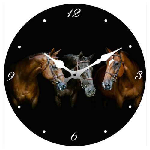 3 Horses Glass Analogue Standing Desk Clock 17cm Round Decor