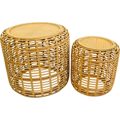 2pc LVD 53x50cm Bamboo/Metal Classic Drum Tables Mango Home Decor