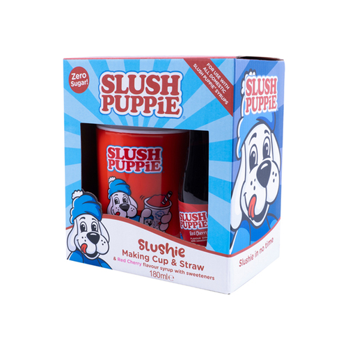 Slush Puppie Zero Sugar Making Cup w/ Straw & Flavour Syrup Red Cherry