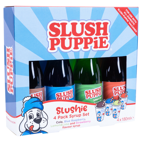 4pc Fizz Creations Slush Puppie Blue Rasp/Strawberry/Cola Syrup Set 180ml