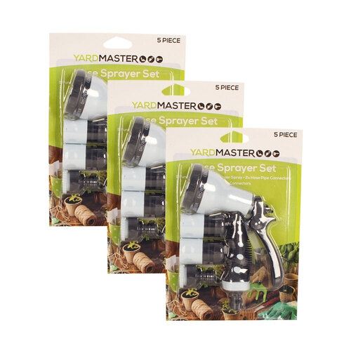 3x 5pc Yard Master Plastic Hose Sprayer & Fitting Set Outdoor Camping Green/Black