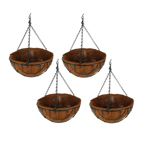 4PK Yard Master Hanging Basket w/ Liner & Chain Outdoor Decor D30cm Brown