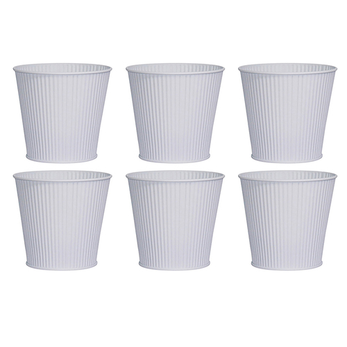 6PK Yard Master Metal Maja Emboss Plant Pot Outdoor Camping 16x15cm White