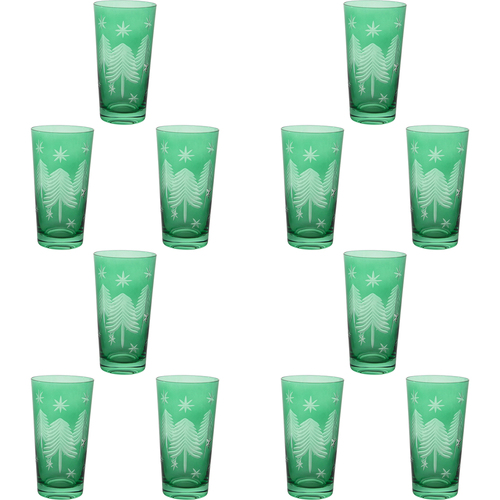 12PK LVD 9x15cm Glass Tall Tumbler Emerald Home Christmas Decor - Green