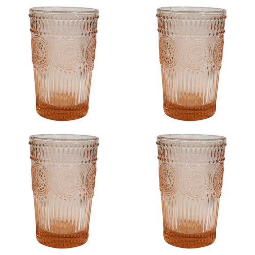 4PK LVD Tall Glass 12.5cm Tumbler Water Drinking Cup - Peach