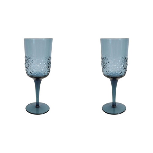 2PK LVD Stemmed 19cm Wine Cocktail Glass Drinking Cup - Smoke Blue