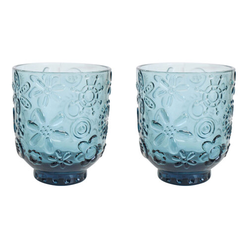 2PK LVD Garden 10cm Glass Tumbler Water/Juice Drinking Cup - Smoke Blue