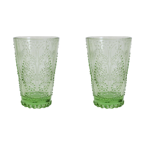 2PK LVD Glass 13cm Water/Juice Drinking Tumbler Cup - Apple Green