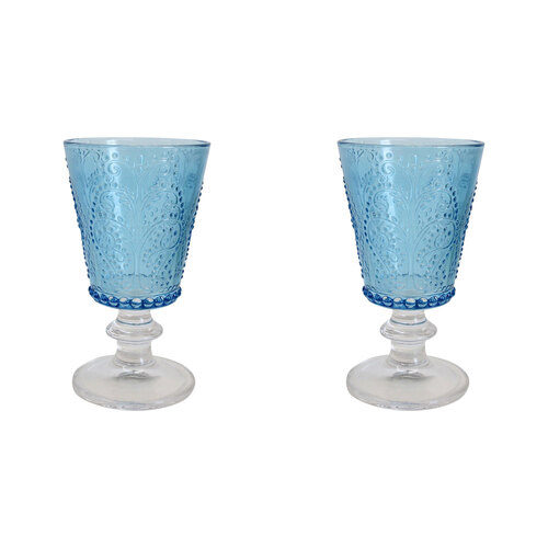 2PK LVD Stemmed Garden 16cm Red Wine Glass Drinking Glassware Cup - Marine Blue