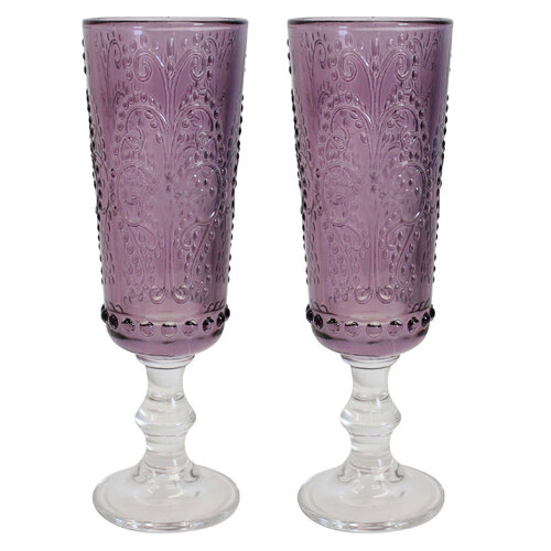 2PK LVD Stemmed 19cm Glass Champagne Flute Drinkware - Lavender