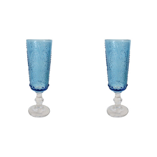 2PK LVD Stemmed 19cm Champagne Flute Glass Drinking Cup - Marine Blue