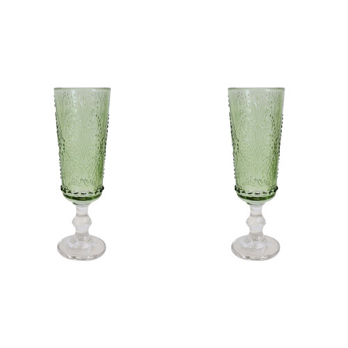 2PK LVD Stemmed 19cm Champagne Flute Glass Drinking Cup - Apple Green