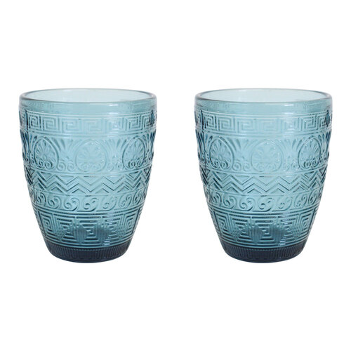 2PK LVD Hamptons Festive Royal 10cm Glass Tumbler Cup - Blue