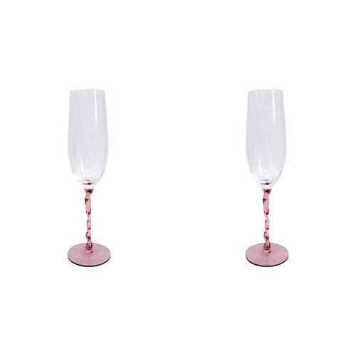 2PK LVD Stemmed Clear 25cm Champagne Glass - Pretty In Pink