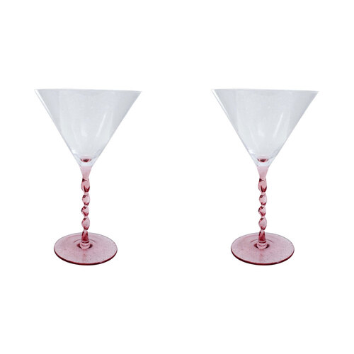 2PK LVD Stemmed Clear 20cm Cocktail Martini Glass - Pretty In Pink