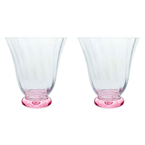 2PK LVD Clear 11cm Tulip Glass Drinking Water Tumbler Cup - Pretty In Pink