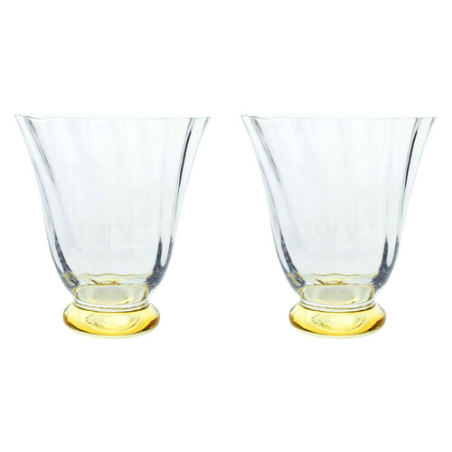 2PK LVD Clear Buff 11cm Tulip Glass Drinking Water Tumbler Cup - Yellow