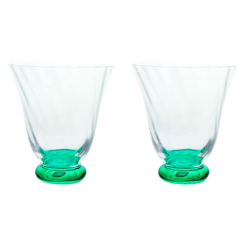 2PK LVD Clear Jade 11cm Tulip Glass Drinking Water Tumbler Cup - Green