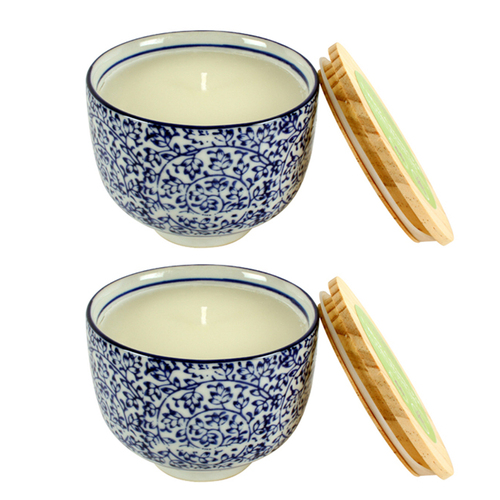 2PK Dragonfly 12cm Ceramic Pot Wax Candle w/ Lid Sandalwood Citronella