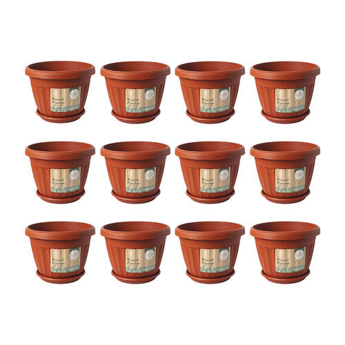 12PK Antheia Green Homewares 23cm Garden Pot w/ Saucer Assorted - Brown