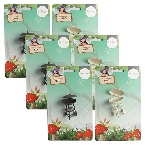 6PK Atheia Green Homewares Fairy Garden Metal Bbq Assorted