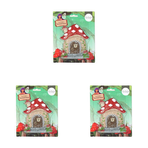 3PK Antheia Green Homewares Fairy Garden Mushroom House 20cm