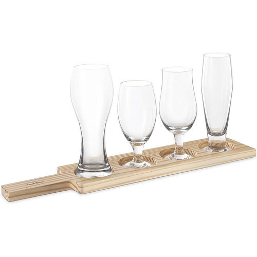 6pc Final Touch Beer Tasting Wooden Paddle Glassware Set