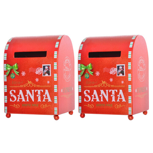 2PK Gibson Gifts Lustre Xmas Santa North Pole Mailbox 19x13cm