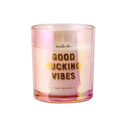 Good Vibes Vanilla Scented White Pearlescent Candle Gift Round 12.5cm